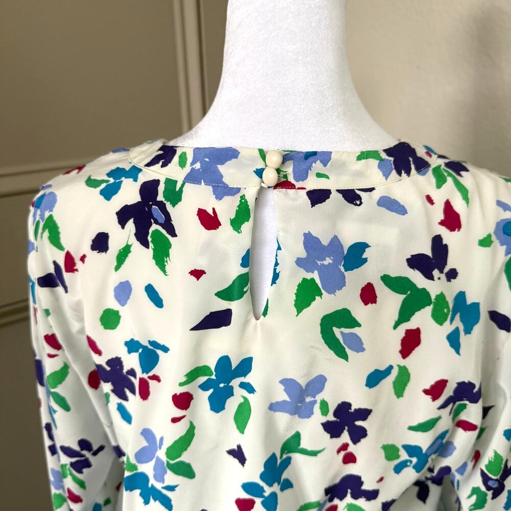 Vintage Maggy Boutique Floral Blouson Midi Dress Size 10 White Multicolor - Picture 8 of 11